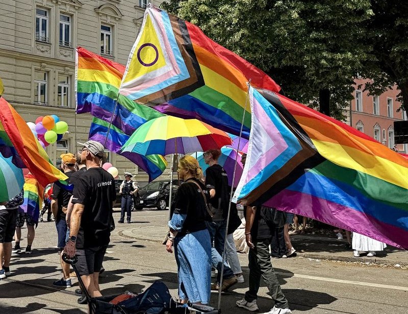 <p><a href="https://commons.wikimedia.org/wiki/User:Pimpinellus">Burkhard Mücke</a>, <a href="https://commons.wikimedia.org/wiki/File:Fahnen,_Kleidung_und_Dokoration_in_Regenbogenfarben_12.jpg">Fahnen, Kleidung und Dokoration in Regenbogenfarben 12</a>, <a href="https://creativecommons.org/licenses/by-sa/4.0/legalcode" rel="license">CC BY-SA 4.0</a></p>