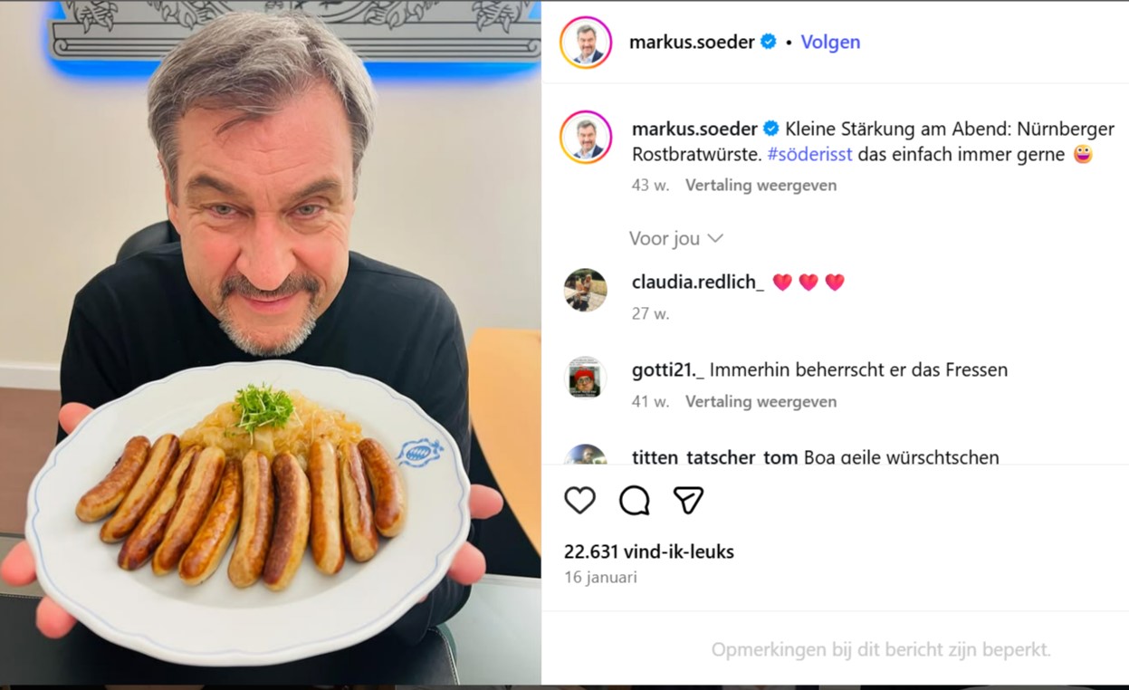 <p>#Söderisst, <a title="www.instagram.com" href="https://www.instagram.com/p/DE5achYIors/" target="_blank">Instagrampagina Markus Söder</a></p>